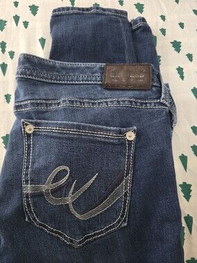 Express Dark Blue Women's Denim Jeans with Embroidered Pocket Size 14